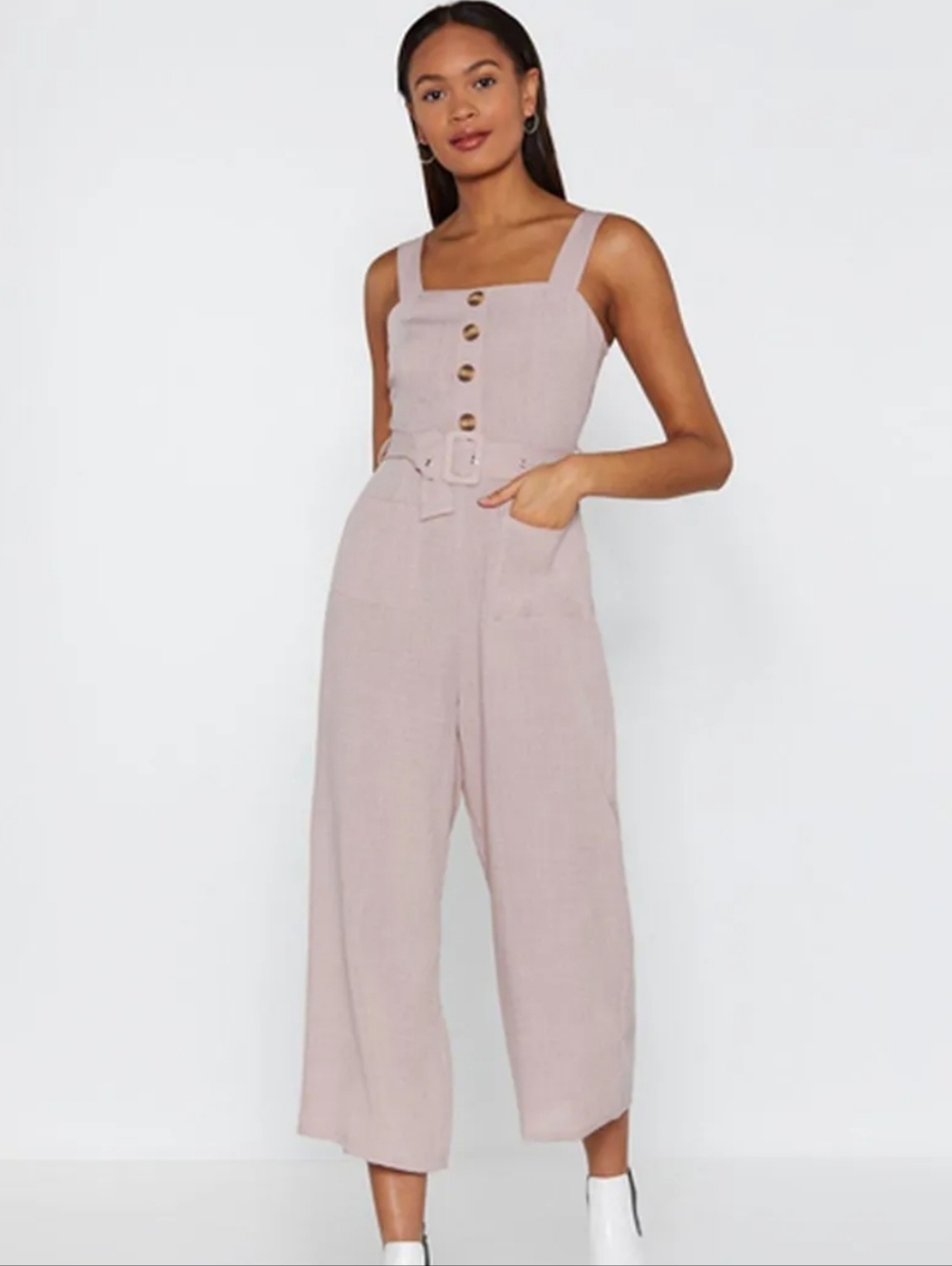 Nasty Gal Bring It Button Linen Jumpsuit